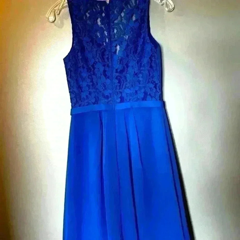 David's Bridal Strappy & Lacy Midi Sz 0 Gorgeous Formal Royal Blue Dress